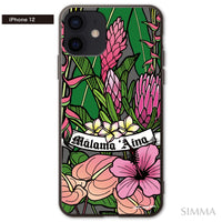 MALAMA Art&Design/Roxy ガラスiPhoneケース【Pink Flowers (gray)】