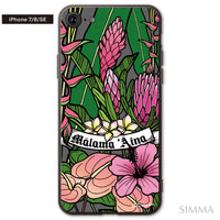 MALAMA Art&Design/Roxy ガラスiPhoneケース【Pink Flowers (gray)】